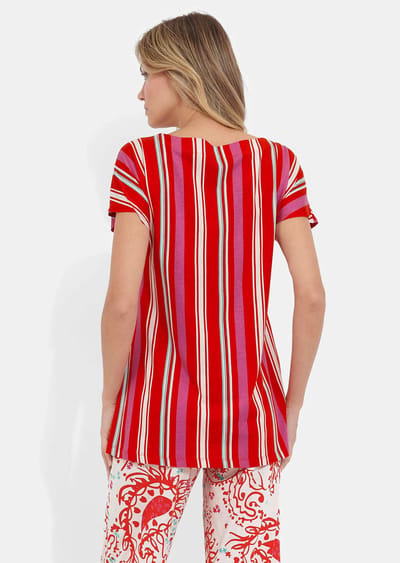 Pyjama van katoen-jersey met modal - rood / roze / gebroken wit / gedess. - Gr. 19 van Goldner Fashion