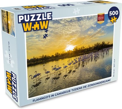 Puzzel Flamingo's in Camargue tijdens de zonsondergang - Legpuzzel - Puzzel 500 stukjes
