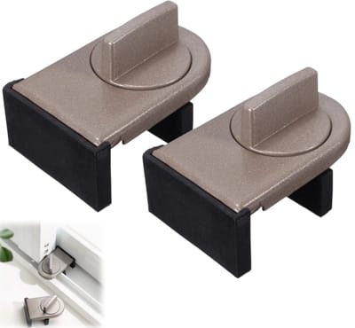 2 stuks-Raamsluiting - Raambegrenzer - Aluminiumlegering - Schuifdeur- en raamslot - Bevestigingsclip - Raamaccessoires - Geschikt voor breedtes van 2,5-4 cm - Lichtbruin - 6*4*2,2 cm