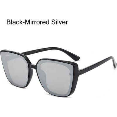 Lunettes de soleil œil de chat, Protection UV400, tendance, surdimensionnées, noires, pour la conduite, pour la plage, les voyages, le streetwear Black-Mirrored gray