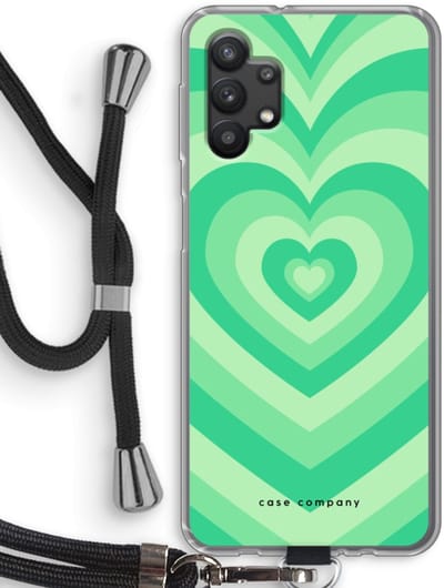 Case Company® - Hoesje met koord geschikt voor Samsung Galaxy A32 5G hoesje met Koord - Hart Groen - Telefoonhoesje met Zwart Koord - Bescherming aan alle Kanten en Over de Schermrand