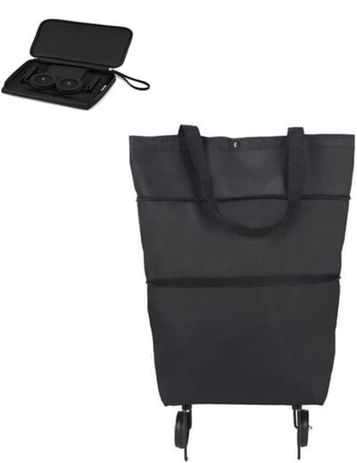 KZQ Opvouwbare boodschappentrolley 30 liter lichtgewicht met wielen inklapbaar frame zwart grijs max 10 kg met drukknopsluiting en 2-weg rits