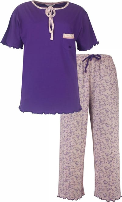 Tenderness Dames Pyjama - 100% Gekamde Katoen - Paars - Maat L