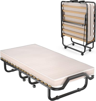 Inklapbaar Gastenbed 90x200 cm met Traagschuimmatras - Opklapbed met Wielen