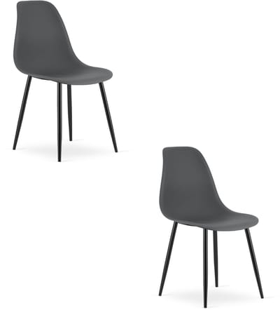 Set van 2 Stoelen WAT – Donkergrijs, Zwarte Metalen Poten, Kunststof Zitting – Modern en Ergonomisch – Geschikt voor Eetkamer, Woonkamer, Keuken, Thuiswerkplek, Kantine en Wachtruimte – Eenvoudige Montage