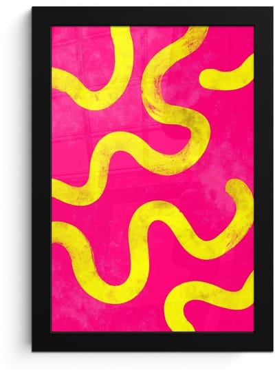 Poster in lijst - Fotolijst 20x30 cm - Posters - Lijn - Geel - Abstract - Posterlijst zwart - Decoratie - Wanddecoratie woonkamer - Muurdecoratie slaapkamer