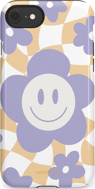 Casetastic hoesje geschikt voor Apple iPhone SE / Apple iPhone 7 / Apple iPhone 8 - Dubbellaagse bescherming - Madeliefjes magie - Fashion Case - Lila Wit Zand Lichtgrijs