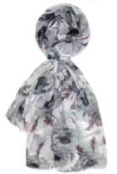 Lange Dunne Sjaal - Print - (33677#) - Grijs/Ecru