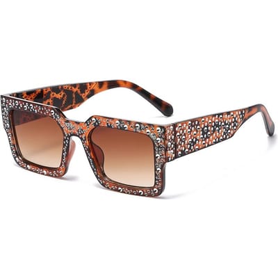 Luxe Vierkante Zonnebril Dames Heren Stijlvolle Diamant Rechthoekig Designer Glitter Zonnebrillen UV400 Bescherming Tinten Brillen brown