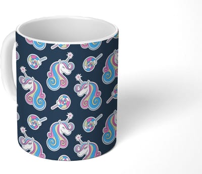Mok - Koffiemok - Meisje - Unicorn - Lolly snoep - Patronen - Girl - Kids - Kinderen - Mokken - 350 ML - Beker - Koffiemokken - Theemok