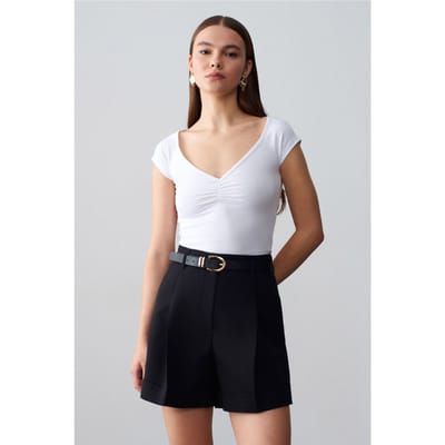 Vrouwen Slim Fit V-Hals Katoenen T-Shirt