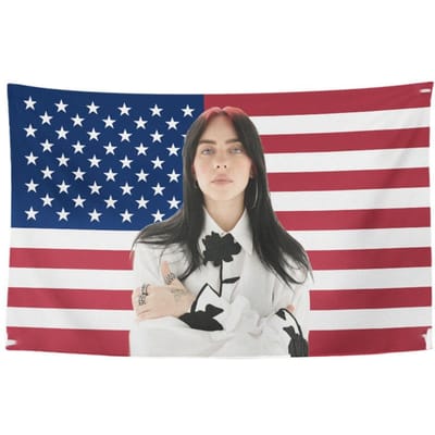Billie Eilish Geïnspireerde Wandkleed, Trendy Muziekster Print, Stijlvolle Achtergrond Decoratie voor Slaapkamer & Studentenkamer 60X90CM
