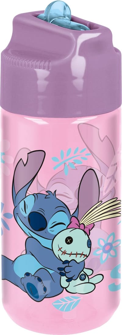Disney's Stitch Tritan Drinkfles Pink Jungle - 430 ml – Vaatwasserbestendig & BPA-vrij - Drinkfles voor kinderen – Transparant roze