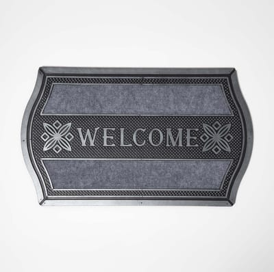 Homescapes gebogen deurmat “Welcome” 45 x 75 cm – antislip, zilvergrijs