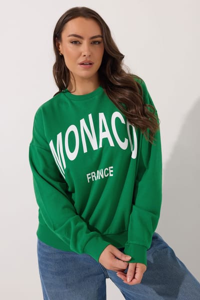 Yours Green Monaco Slogan Sweatshirt Size 44