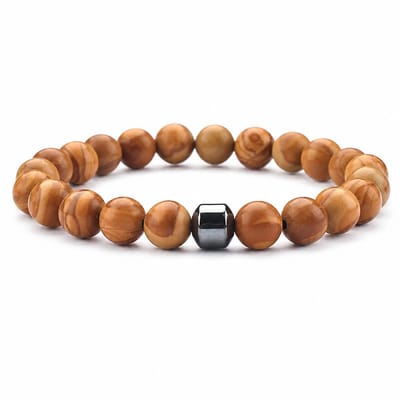 XYZ Goods Armband Heren Hout Geel Kralen - Natuursteen - 19cm - Elastisch