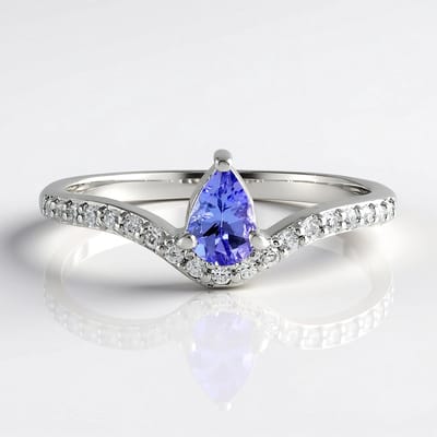 Cavill - Zilveren ring geplatineerd 925 Sterling Zilver met peervormige Tanzaniet 0,392 ct & briljante zirkonen 0,265 ct - Elegante damesring 22x21 mm