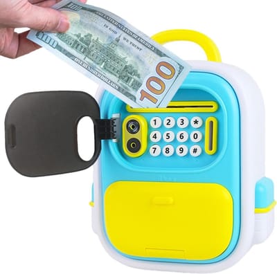 KZQ Safe piggy bank - Children's automatic piggy bank - Automatic piggy bank - piggy bank - Toys - Suitable for coins and banknotes - Backpack type piggy bank - Equipped with facial recognition and password function - Birthday and holiday gifts