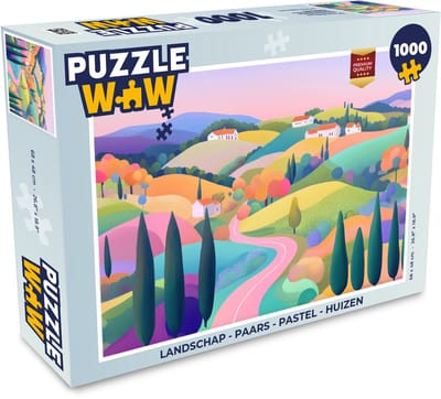 Puzzel Landschap - Paars - Pastel - Huizen - Legpuzzel - Puzzel 1000 stukjes volwassenen