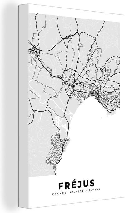 Canvas Schilderij Frankrijk - Fréjus - Stadskaart - Plattegrond - Kaart - 20x30 cm - Wanddecoratie