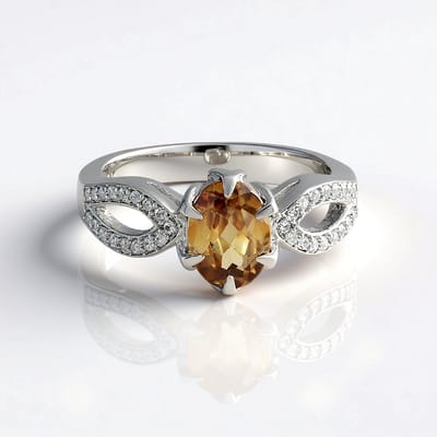 Cavill - Zilveren ring 925 Sterling zilver platina - Mandarijn zirkoon ovaal 1 691 ct en 34 Cambodjaanse zirkonen 0 226 ct - Elegante damesring