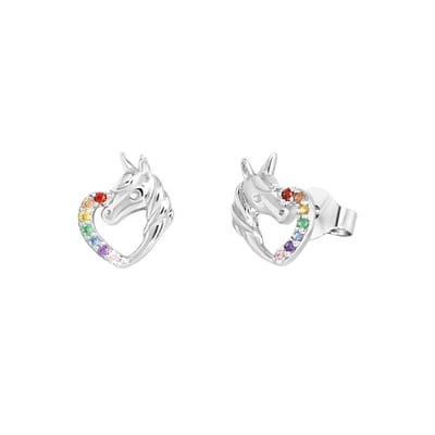 Lucardi Meisjes Oorknop met plating - Dier - Zirkonia - Cadeau - Echt Zilver - Zilverkleurig