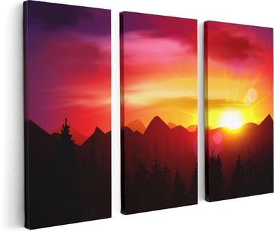 Artaza Canvas Schilderij Drieluik Zonsondergang In De Bergen - Abstract - 120x80 - Foto Op Canvas - Canvas Print