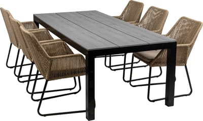 7-delige tuinset | 6 Mona tuinstoelen (Sand) | 225cm Cyprus tuintafel (Grey)