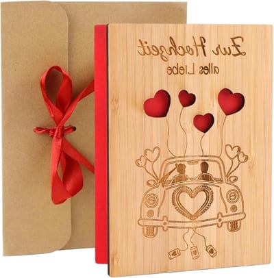 Houten Trouwhuwelijkskaart met Envelop, 11 x 15 cm, Perfect voor Geldcadeau en Felicitatie