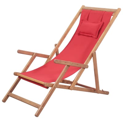 vidaXL - Opklapbare - stoel - met - stoffen - bekleding - en - houten - frame, - rood.