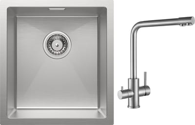 CECIPA max Spoelbak Keuken 40x44cm - Spoelbakken met Drinkwaterkraan 3-in-1 Keukenkraan - Gootsteen voor Roestvrij staal - Spoelbakken met afdruip - Zilver