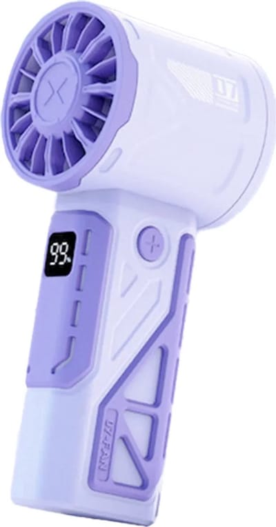 Handventilator voor buiten, 100 traploos instelbare snelheden, draagbare handventilator met hoge snelheid en turbine, paars