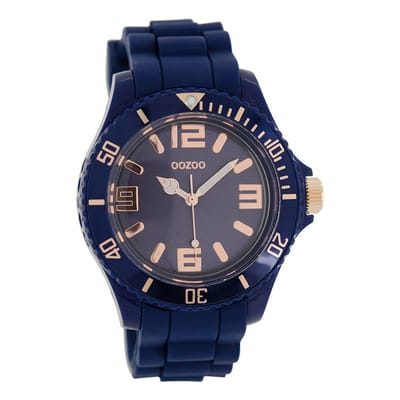 OOZOO Timepieces - Donker blauwe horloge met donker blauwe rubber band - C5048