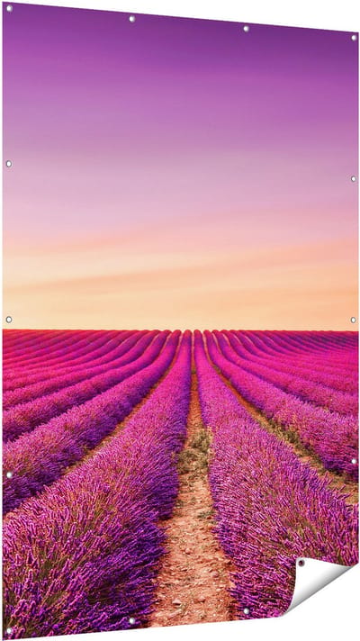 Gards Tuinposter Paarse Lavendel Bloemenveld - 120x180 cm - Tuindoek - Tuindecoratie - Wanddecoratie buiten - Tuinschilderij