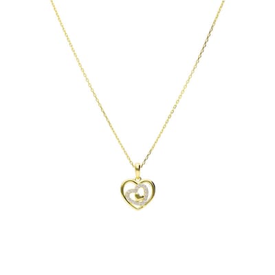 Lucardi Dames Zilveren goldplated ketting met hanger hart zirkonia - Ketting - 925 Zilver - Goudkleurig - 45 cm