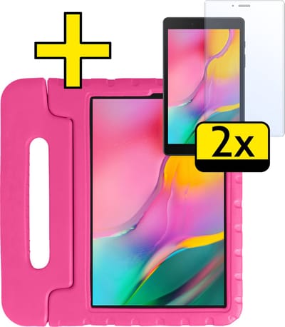 Hoes - Geschikt voor Samsung Galaxy Tab A 8.0 (2019) - Met 2x Screenprotector - Kinderhoes Shockproof Bumper - Kidsproof Case - Tablet Hoesje - Kinder Cover - Roze