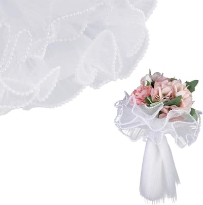 36 meter Netpapier voor het inpakken van bloemen - Wit Boeket Inpakpapier met Parelrand en Golvend Netgaren voor Valentijnsdag, Bruiloft of Kerstmis