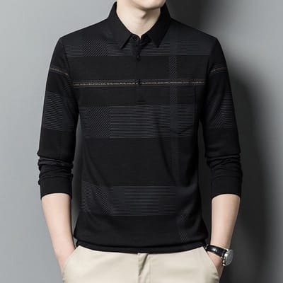 T-shirt met lange mouwen Heren POLO Shirt Dun Zak Top Lente en Herfst Ondertop Nieuw Verzorgend Shirt Papa Heren T-shirt XXXXL black