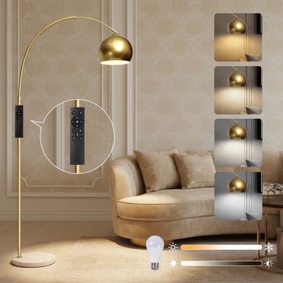 Rosnek Vloerlamp met Goud Moderne (175 cm) - Arc Lamp met 6.35kg Marmeren Voet & 360°Verstelbare Metalen Kap, Staande Lamp Woonkamer met Magnetische Afstandsbediening, Dimbare/Kleurtemperatuur, Staande Lampen Voor Slaapkamer & Studeerkamer