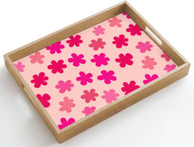 Dienblad hout 50x35 cm - Schootdienblad - Bloemen - Patroon - Roze - Borrelplank rechthoek - Plateau dienbladen