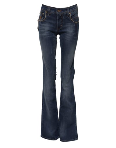 John Galliano Blauwe Katoenen Mid-Waist Wijde Spijkerbroek