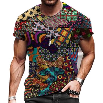 Mannen vrouw T-shirt kleurrijke abstracte kunst 3D print vakantie streetwear harajuku tops tees kleding zomer tops 4XL black