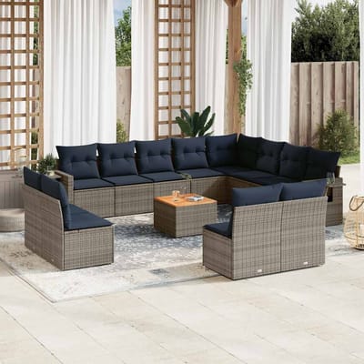 vidaXL - 13-delige - tuinbankset - met - kussens, - grijs - polyrotan