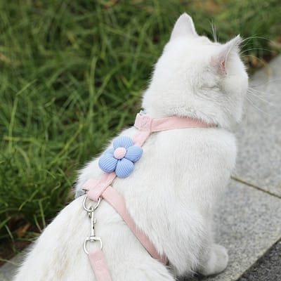 Schattig Bloemig Ontwerp Kattenharnas Met Lijn, Comfortabel & Lichtgewicht, Ontsnappingsbestendig Huisdierenharnas Set Pink M