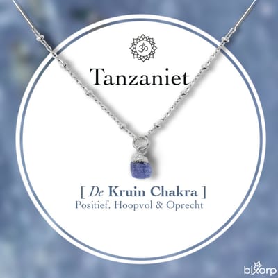 Bixorp Gems Ruwe Tanzaniet Chakra Ketting - Zilverkleurig Roestvrij Staal - 36cm + 8cm verstelbaar