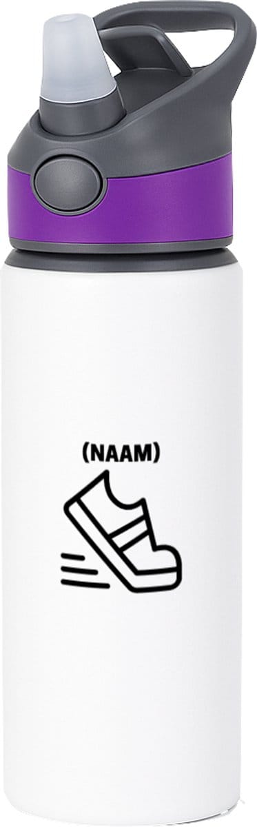 Hacebo® - Hardloop met eigen naam waterfles met rietje paars - Hardlopen - Hardloper - Sport - water fles - 650ML