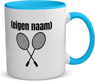 Akyol - 2 badminton rackets met eigen naam koffiemok - theemok - blauw - Badminton - badmintonner - sport - verjaardag cadeau - kado - geschenk - 350 ML inhoud