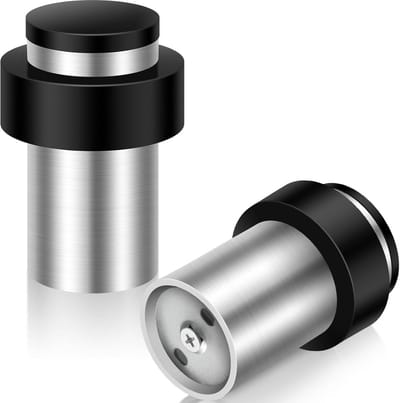 Dailygoods - Deurstopper, 65 mm vloerdeurstopper, zware roestvrijstalen deurstoppers voor plinten, hoge deurstop met geluidsdempende rubberen bumper, wandmontage, deurstopper muurbeschermer, zilverkleurig, 2 stuks