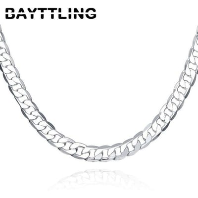 Collier en argent Sterling 925, chaîne Figaro plate sur le côté, 16/18/20/22/24 pouces, 8MM, pour femmes et hommes, bijoux de mariage à la mode 40cm gray