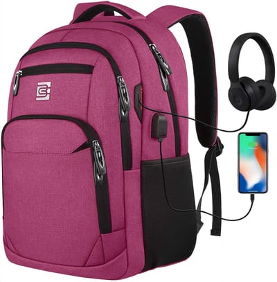 HAUSS SPOLE Rugzak met USB Oplaadpoort - 18 inch Met Anti -Luxe Laptop Rugtas - Diefstalvak - Grote Capaciteit En Comfortabel Draagcomfort - Voor Werk, School En Reizen - Waterafstotend - Lichtgewicht - Casual Travel - Oxford Stof -Rozerood